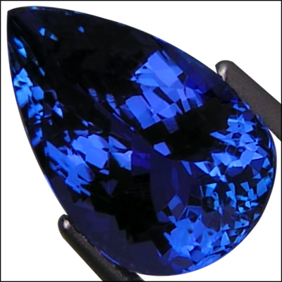 IGI Certified 6.46 ct AAA+ Natural DBlock Tanzanite Pear Cut Deep Blue 