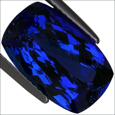 IGI Certified 8.00ct AAAAA Natural DBlock Tanzanite Cushion Cut Deep 